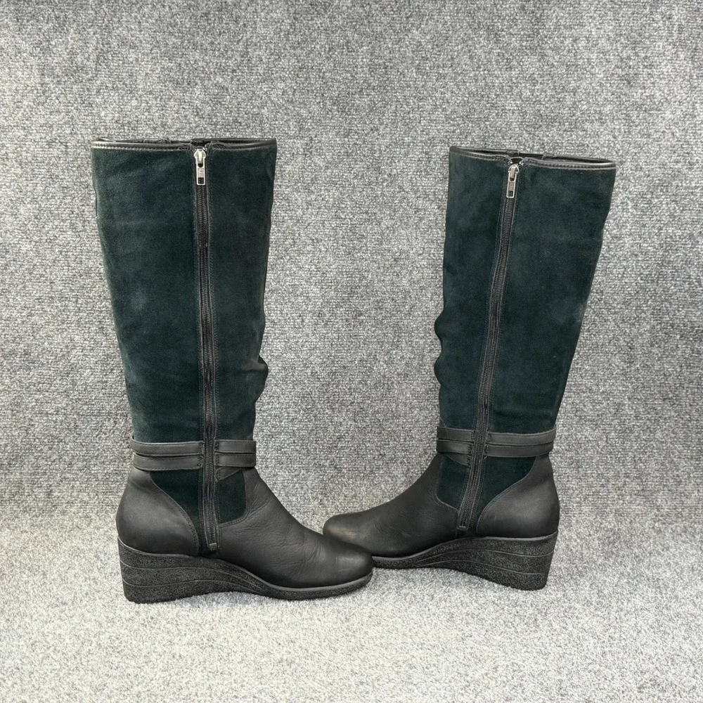 UGG Lesley Wedge Knee High Boots Women's 9 Black Suede Leather Tall Strap Buckle